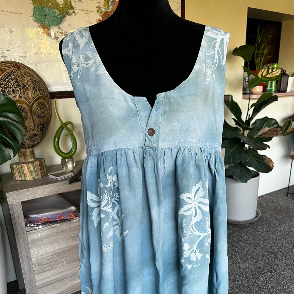 Light Blue Floral Sleeveless Cotton Tunic Top